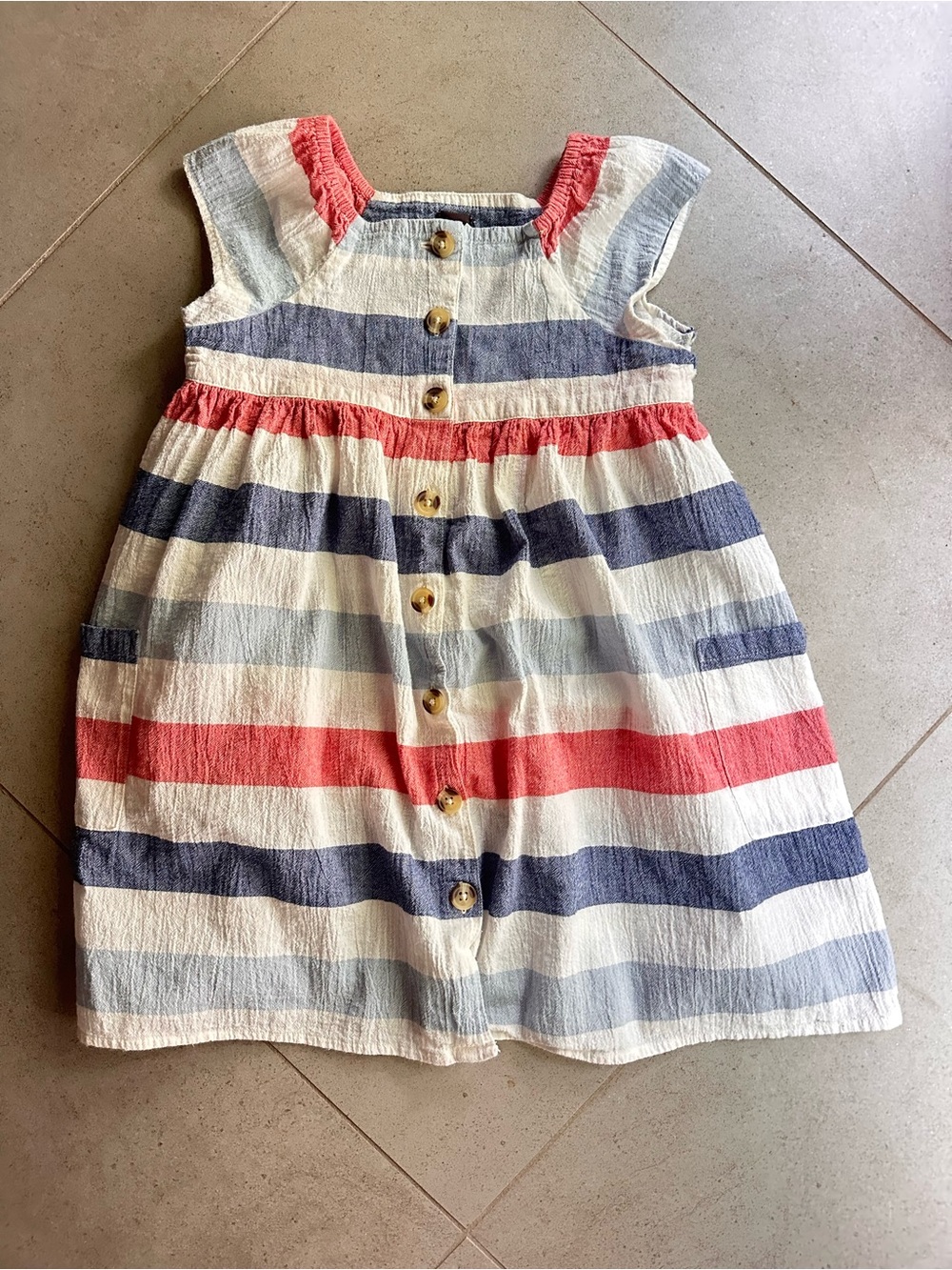 Tea Collection size 6 Chalk Stripe Button Front red white and blue dress - Picture 2 of 7